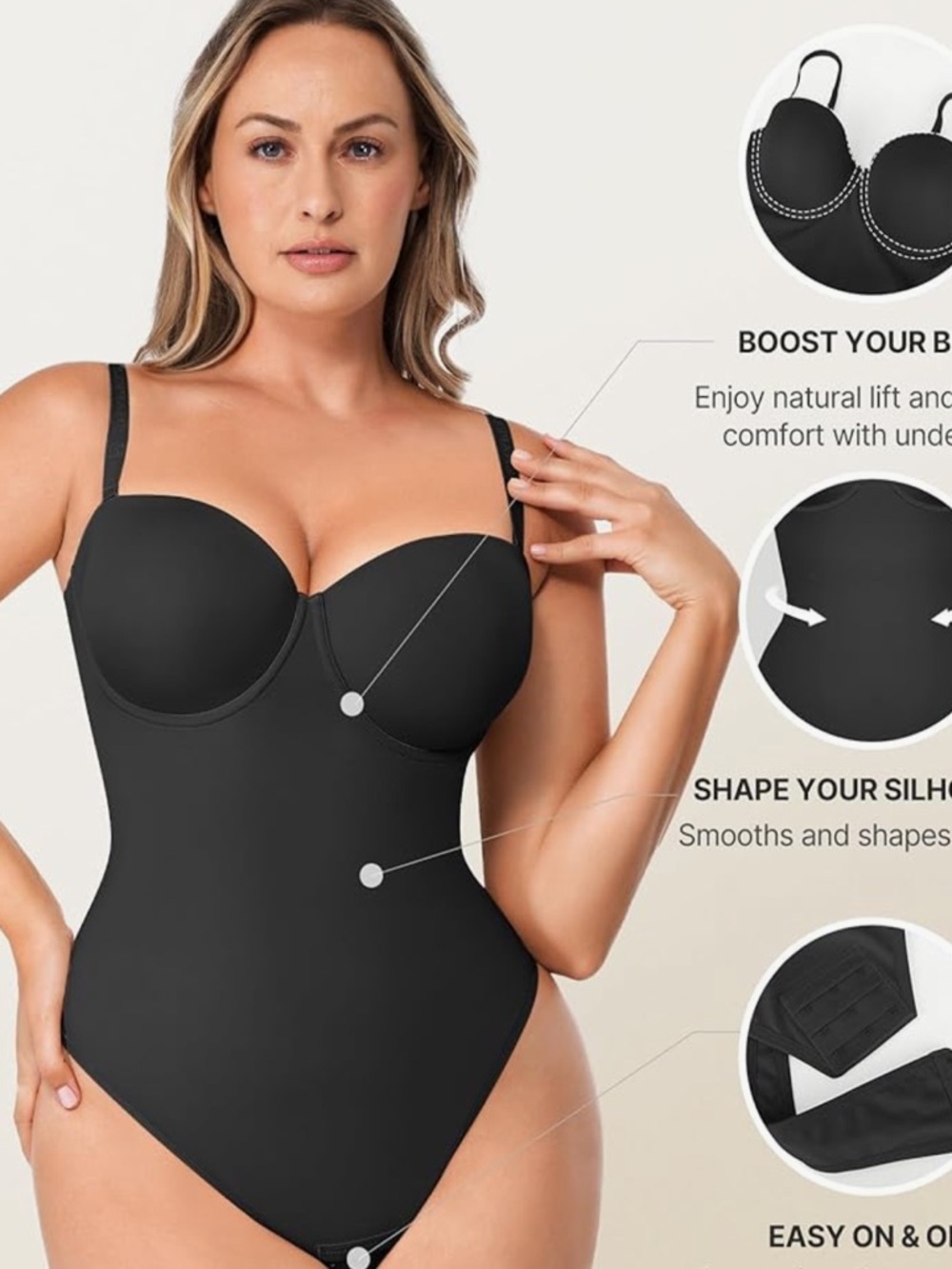 SHAPELLX Tummy Control Shapewear Bodysuit for Women Body Shaper 3X